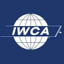 A blue and white logo of the international workers ' compensation association.