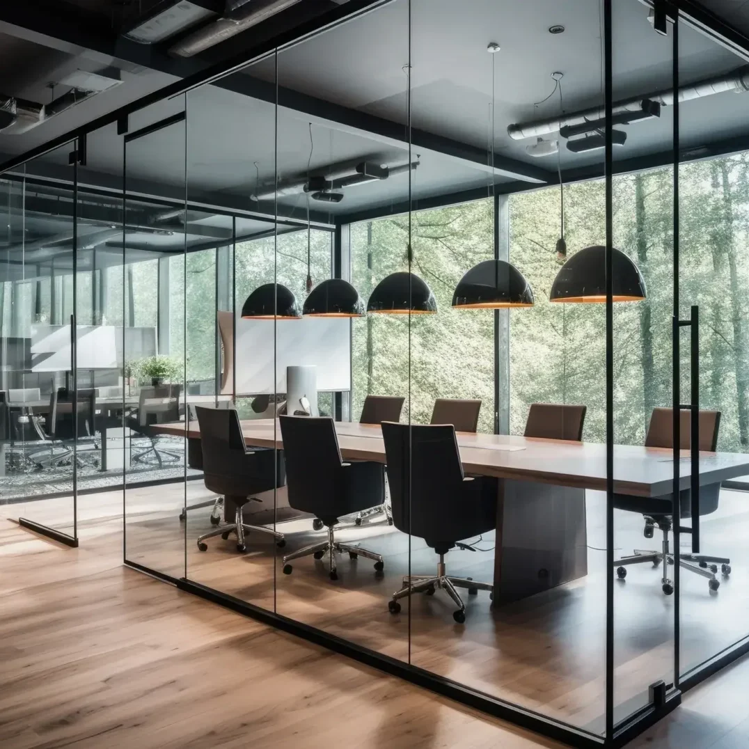 A conference room with chairs and tables in it